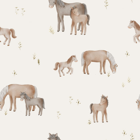 Pattern of horses and foals on a light background