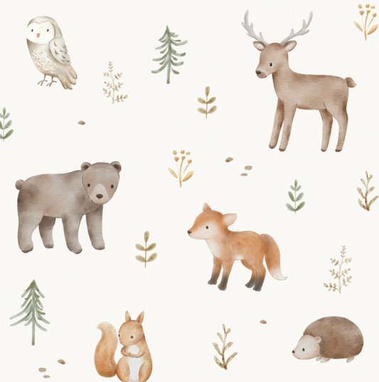 Forest Animals Off White by Autumn River Studio