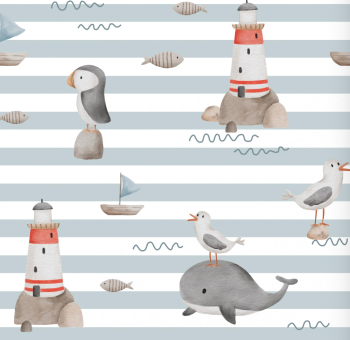 At Sea Blue Stripes by Autumn River Studio