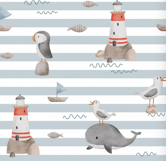 At Sea Blue Stripes by Autumn River Studio