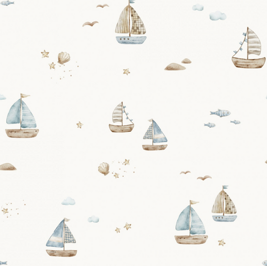Sailboats OffWhite Medium by Autumn River Studio